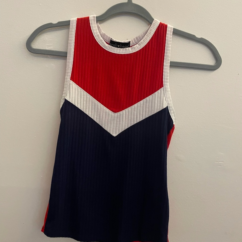 Derek Heart red, white, and blue tank top.